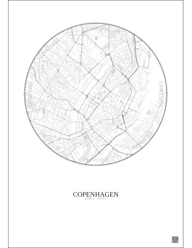 Affiche Copenhagen – Poster carte de ville 2.5km | Gravura – Fond clair