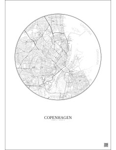 Affiche Copenhagen – Poster carte de ville 6km | Gravura – Fond clair