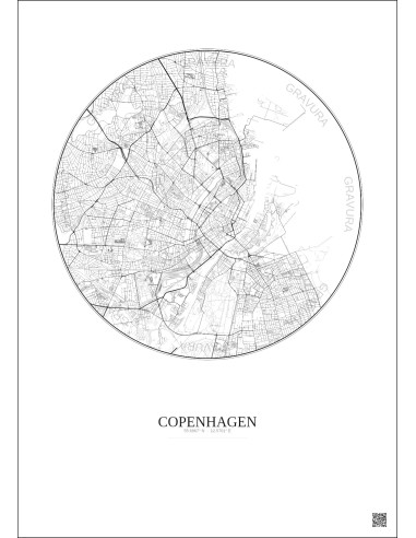 Affiche Copenhagen – Poster carte de ville 6km | Gravura – Fond clair