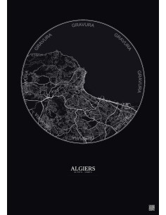 Affiche Algiers – Poster carte de ville 10km | Gravura – Fond foncé