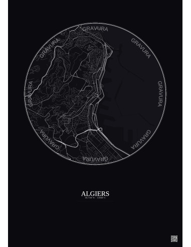 Affiche Algiers – Poster carte de ville 2.5km | Gravura – Fond foncé