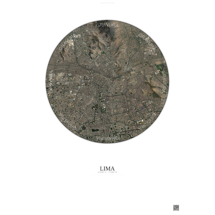 Affiche Lima – Poster vue satellite 6km Couleur | Gravura – Fond clair