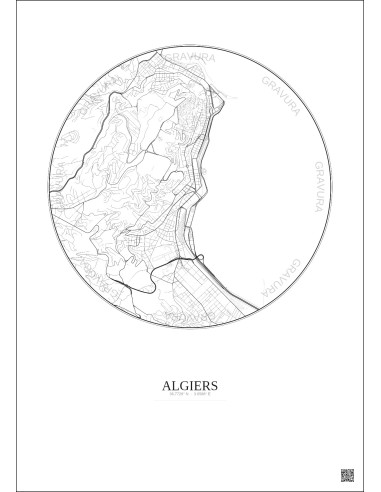 Algiers City Map Poster 2.5km | Gravura – Light background