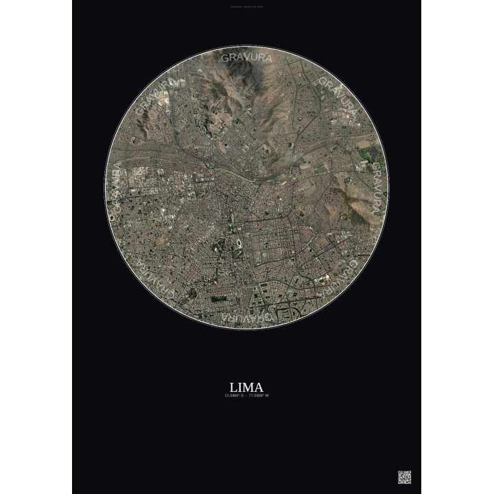 Lima Satellite View Poster 6km Color | Gravura – Dark background