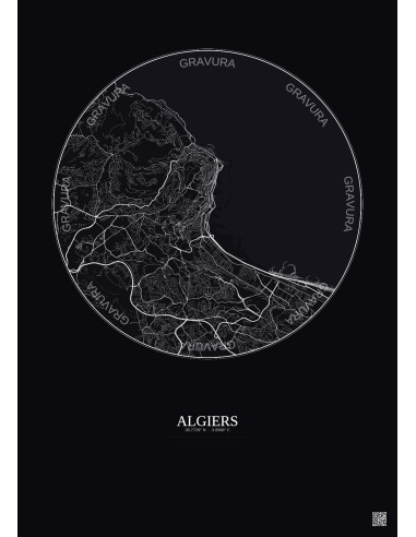 Algiers City Map Poster 6km | Gravura – Dark background