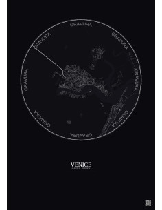 Affiche Venice – Poster carte de ville 5km | Gravura – Fond foncé