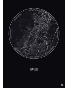 Affiche Quito – Poster carte de ville 6km | Gravura – Fond foncé