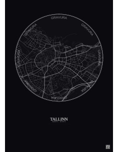Affiche Tallinn – Poster carte de ville 2.5km | Gravura – Fond foncé