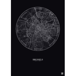 Affiche Brussels – Poster carte de ville 10km | Gravura – Fond foncé