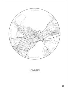 Affiche Tallinn – Poster carte de ville 6km | Gravura – Fond clair