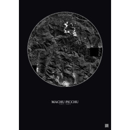 Affiche Machu Picchu – Poster vue satellite 20km N&B | Gravura – Fond foncé