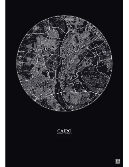 Affiche Cairo – Poster carte de ville 10km | Gravura – Fond foncé