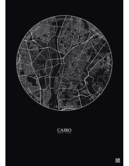 Cairo City Map Poster 6km | Gravura – Dark background