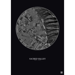 Affiche Sacred Valley – Poster vue satellite 0.5km N&B | Gravura – Fond foncé