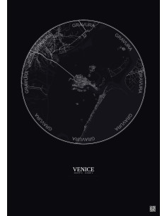 Affiche Venice – Poster carte de ville 10km | Gravura – Fond foncé