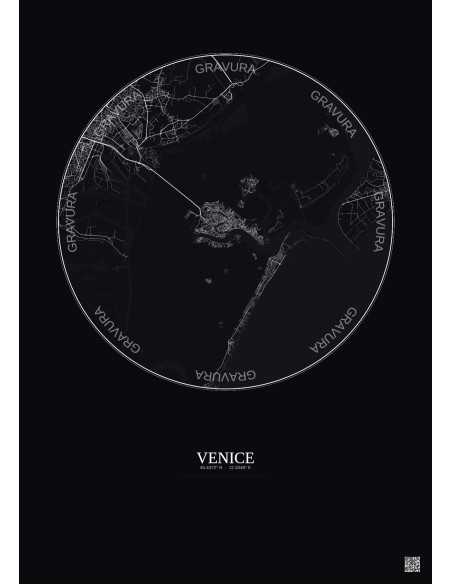 Affiche Venice – Poster carte de ville 10km | Gravura – Fond foncé