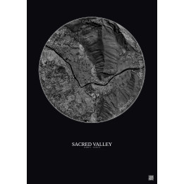 Affiche Sacred Valley – Poster vue satellite 2.5km N&B | Gravura – Fond foncé