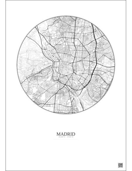 Madrid City Map Poster 6km | Gravura – Light background