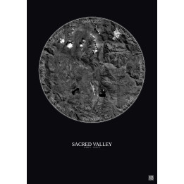 Affiche Sacred Valley – Poster vue satellite 20km N&B | Gravura – Fond foncé