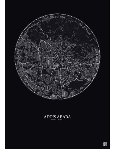 Addis Ababa City Map Poster 10km | Gravura – Dark background
