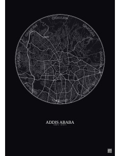Addis Ababa City Map Poster 6km | Gravura – Dark background