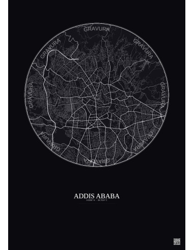 Addis Ababa City Map Poster 6km | Gravura – Dark background