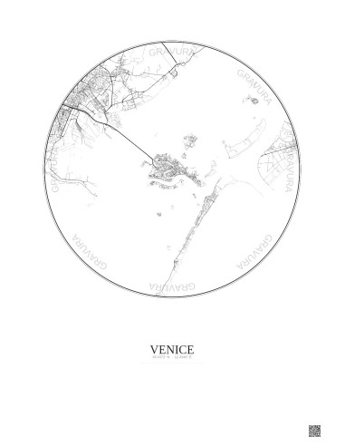 Affiche Venice – Poster carte de ville 10km | Gravura – Fond clair
