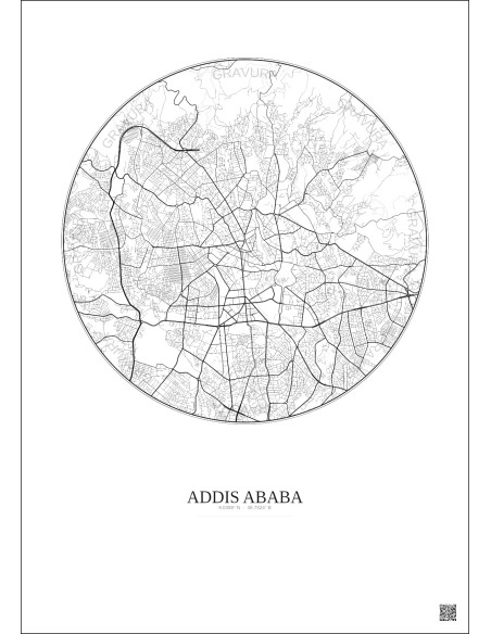 Addis Ababa City Map Poster 6km | Gravura – Light background