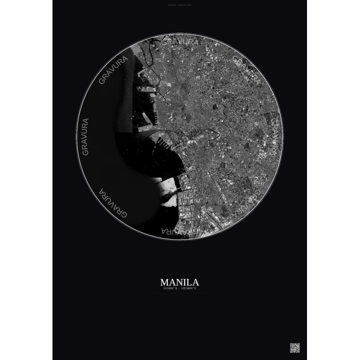 Manila Satellite View Poster 10km B&W | Gravura – Dark background