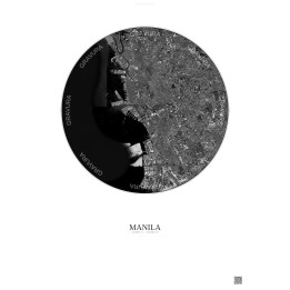 Manila Satellite View Poster 10km B&W | Gravura – Light background