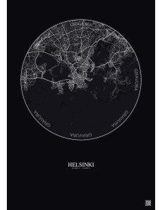 Helsinki City Map Poster 10km | Gravura – Dark background