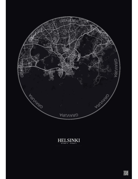 Helsinki City Map Poster 10km | Gravura – Dark background