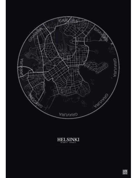 Affiche Helsinki – Poster carte de ville 2.5km | Gravura – Fond foncé