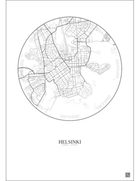 Affiche Helsinki – Poster carte de ville 2.5km | Gravura – Fond clair