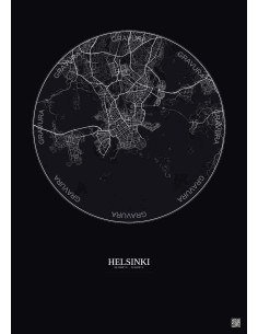 Affiche Helsinki – Poster carte de ville 6km | Gravura – Fond foncé