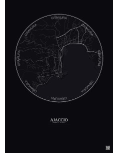 Affiche Ajaccio – Poster carte de ville 2.5km | Gravura – Fond foncé