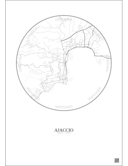Affiche Ajaccio – Poster carte de ville 2.5km | Gravura – Fond clair