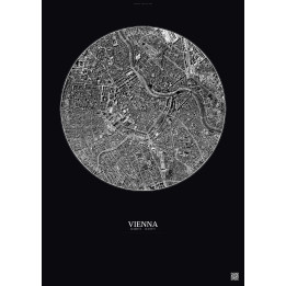 Affiche Vienna – Poster vue satellite 2.5km N&B | Gravura – Fond foncé