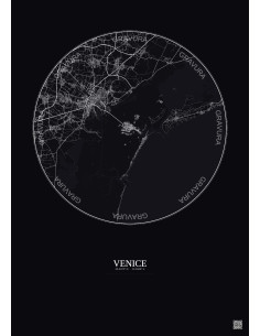 Affiche Venice – Poster carte de ville 20km | Gravura – Fond fon
