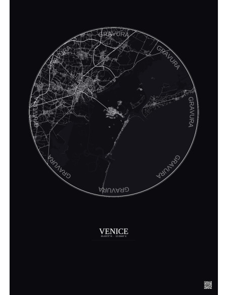 Affiche Venice – Poster carte de ville 20km | Gravura – Fond foncé