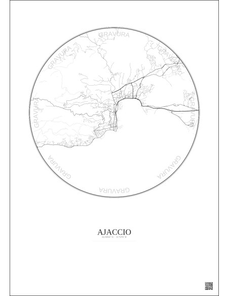 Affiche Ajaccio – Poster carte de ville 5km | Gravura – Fond clair