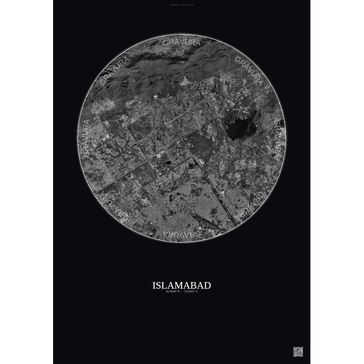 Islamabad Satellite View Poster 10km B&W | Gravura – Dark background
