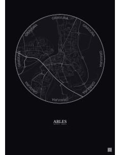 Affiche Arles – Poster carte de ville 2.5km | Gravura – Fond foncé