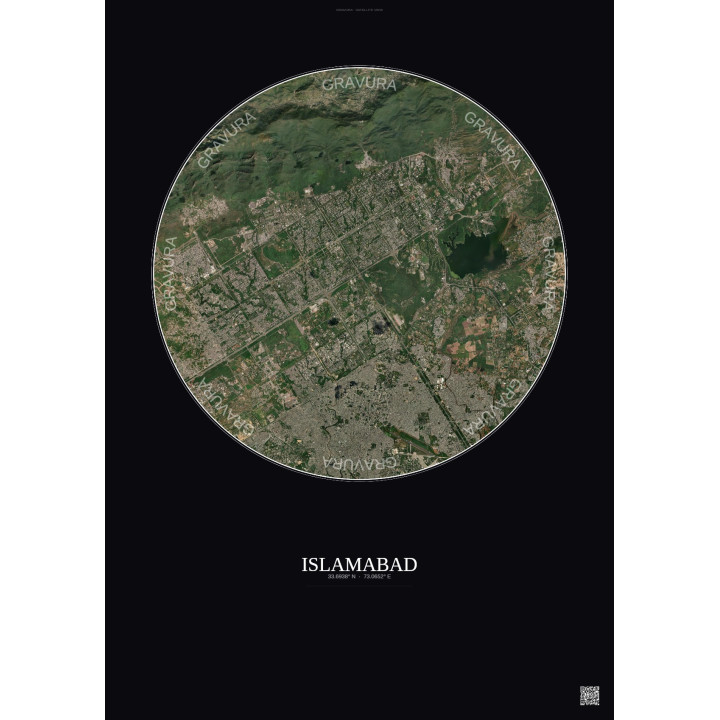 Affiche Islamabad – Poster vue satellite 10km Couleur | Gravura – Fond foncé