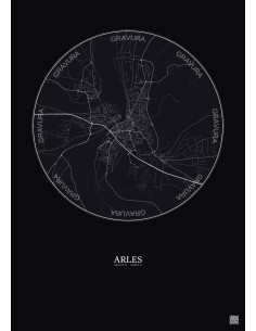 Affiche Arles – Poster carte de ville 5km | Gravura – Fond foncé