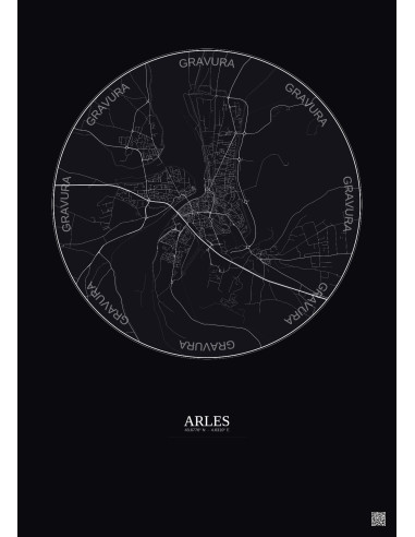 Affiche Arles – Poster carte de ville 5km | Gravura – Fond foncé