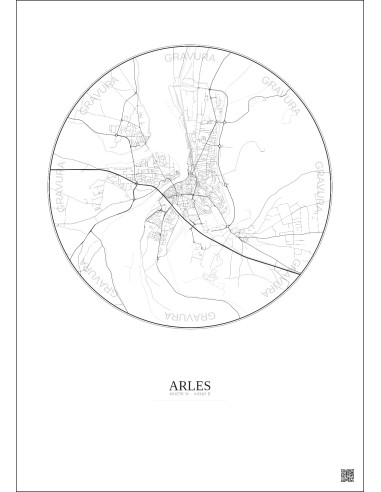 Affiche Arles – Poster carte de ville 5km | Gravura – Fond clair