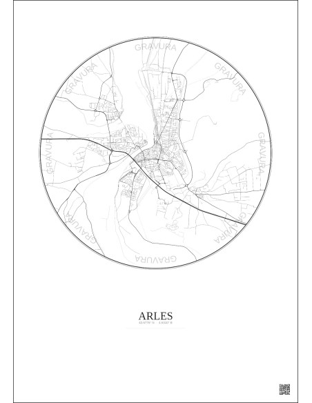 Affiche Arles – Poster carte de ville 5km | Gravura – Fond clair