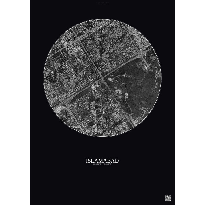 Islamabad Satellite View Poster 2.5km B&W | Gravura – Dark background