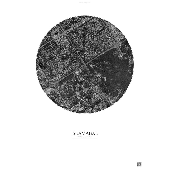 Islamabad Satellite View Poster 2.5km B&W | Gravura – Light background
